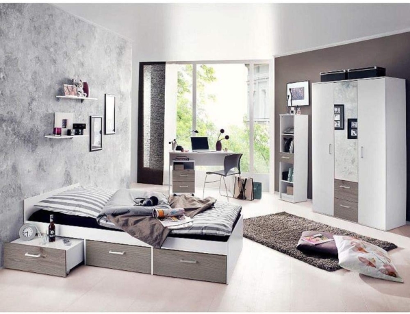 storado.de Jugendzimmer Berlin weiß matt Eiche Nelson 6 TLG Komplett Set Kinderzimmer Möbel