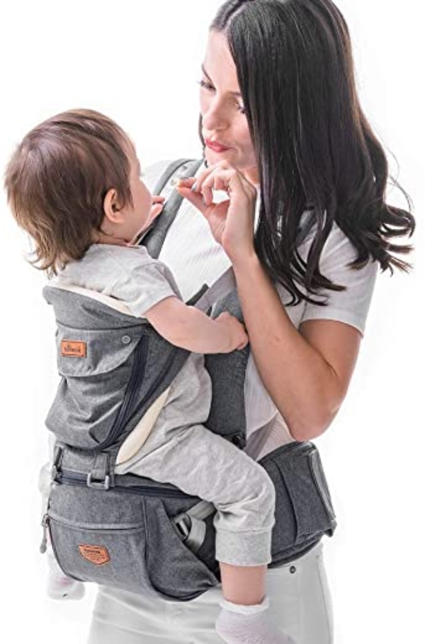 SUNVENO Babytrage Ergonomisch，Baby Carrier mit Abnehmbarer Kapuze, Hüftsitz baby mit Speicheltuch, 3in1 Babybauchtragen für Baby 0-36 Monate,…