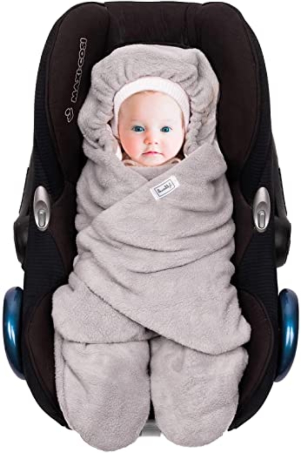 SWADDYL ® Fußsack Einschlagdecke I Baby Wintersack I Babydecke für Babyschale, Kinderwagen – für Winter aus Fleece/Baumwolle (Weiß)