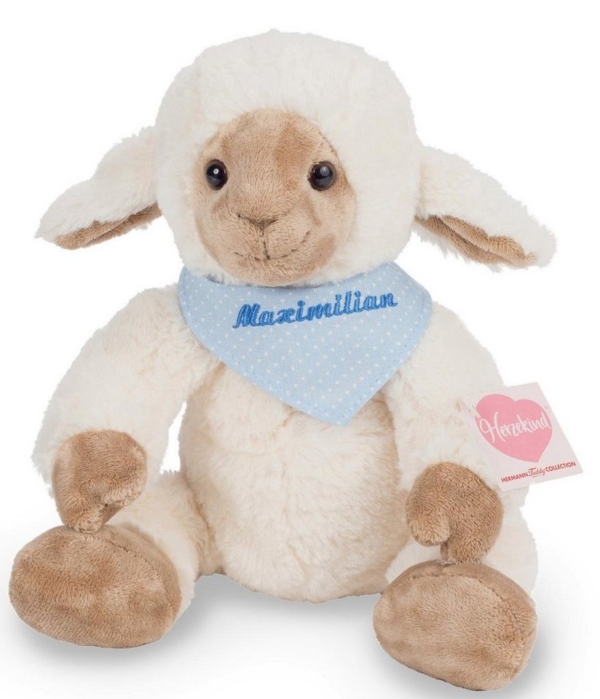 Teddy Hermann® Kuscheltier »Herzekind, Lämmchen Frido, 32 cm mit blauem Halstuch«, mit individueller Bestickung