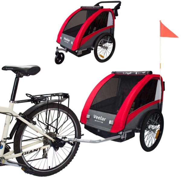 Tiggo Kinderfahrradanhänger Fahrradanhänger Jogger 2in1 Anhänger Kinderanhänger 60302-01 ROT
