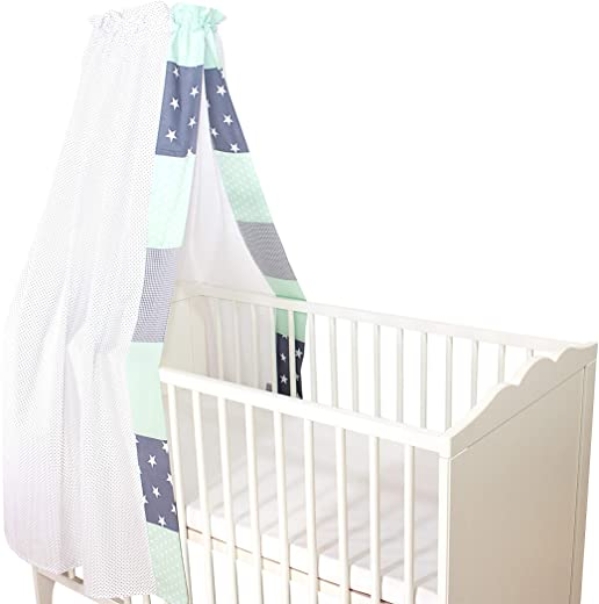 ULLENBOOM ® Babybett Himmel 135×200 cm Mint Grau (Made in EU) – Betthimmel Baldachin aus ÖkoTex Baumwolle, für 60×120 cm & 70×140 cm Babybett,…