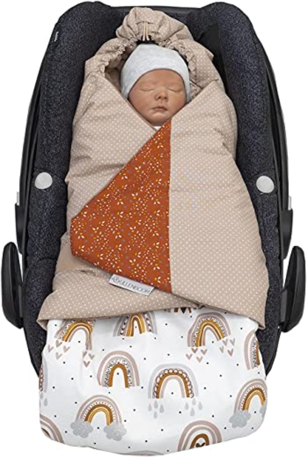 ULLENBOOM ® Einschlagdecke Babyschale Regenbogen (Made in EU) – Babydecke für Autositz (z.B. Maxi Cosi ®), Babywanne oder Kinderwagen, ideale Decke…