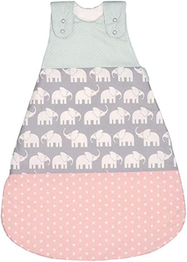 ULLENBOOM ® Schlafsack Baby ganzjährig 0 bis 4 Monate 56/62 Elefant Mint Rosa (Made in EU) – Baby Schlafsack ganzjährig für Frühling, Herbst und…