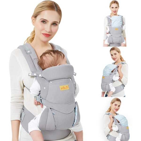 Viedouce Babytrage Ergonomische/Reine Baumwolle Leicht und atmungsaktiv/Multiposition:Dorsal und Ventral/Verstellbare Kopfstütze/für Neugeborene…