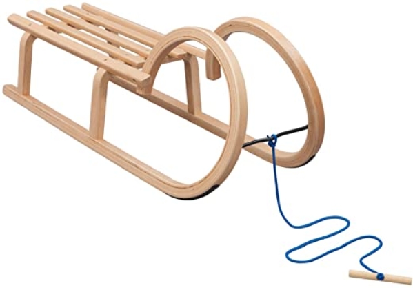 Vispronet Hörnerschlitten, Tragfähigkeit 90 kg, inkl. Zugseil, Holzschlitten für Kinder & Erwachsene, Schlitten-Größe 100 x 34 x 24 cm