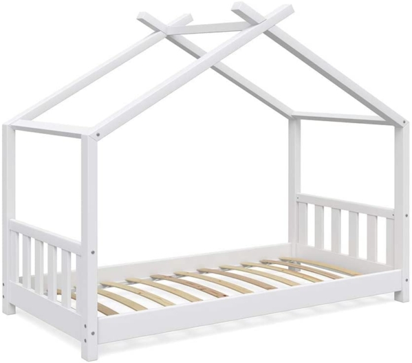 VitaliSpa Design Kinderbett Hausbett Kinderhaus Bett Massivholz Holz Holzbett Kinder 80×160 cm Weiß