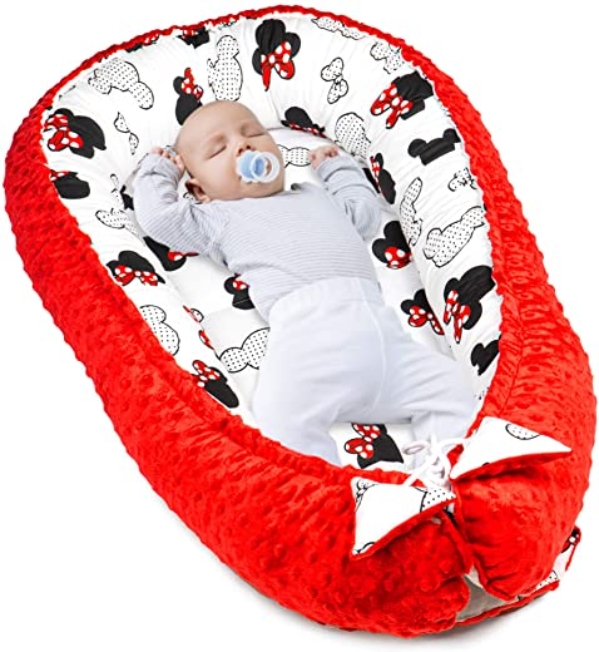Warmes Nestchen Baby 90×50 cm – Kuschelnest Neugeborene Baby Nestchen Bett Winter / Herbst Kokon Babynest Rot Minky