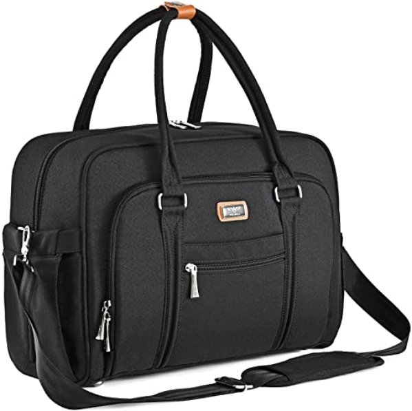 Welavila Wickeltasche, Wickeltaschen für Mama und Papa, mit Wickelauflage und isolierten Taschen, umwandelbare Reisetasche Messenger, Schwarz