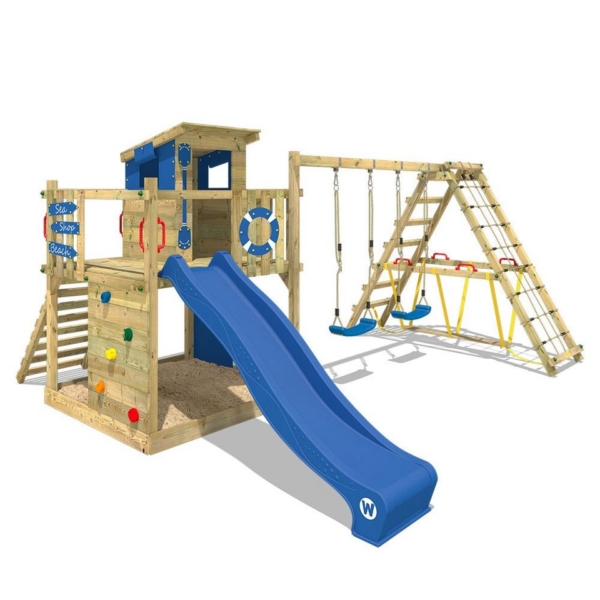 Wickey Spielturm »Klettergerüst Smart Surf mit Schaukel & blauer Rutsche, Kletterturm mit Sandkasten, Leiter & Spiel-Zubehör«
