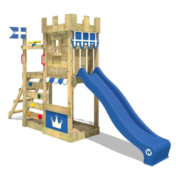 Wickey Spielturm »Ritterburg CannonFlyer mit blauer Rutsche, Spielhaus mit Sandkasten, Kletterleiter & Spiel-Zubehör«