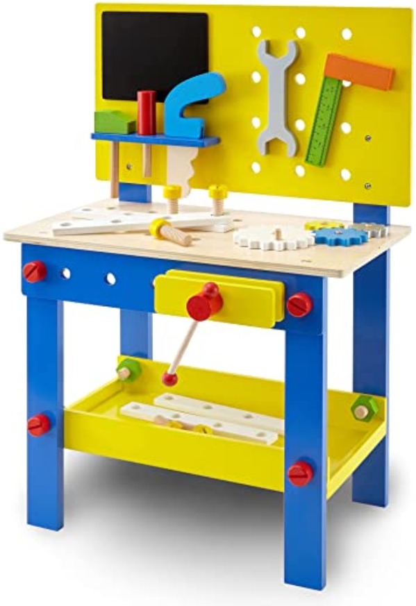 wuuhoo® I Kinderwerkbank Woody aus Holz mit Zubehör I Spiel Werkbank I Farbenrohes Holzspielzeug I Mobile Werkstatt mit Werkzeug und Schraubstock…