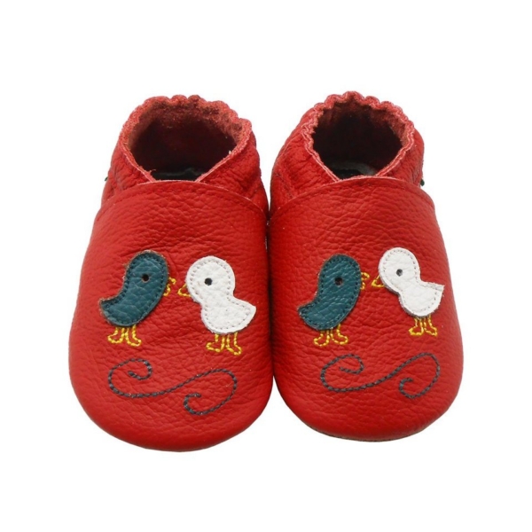 Yalion »Weiche Leder Lauflernschuhe Hausschuhe Lederpuschen Vögel Rot 100% Leder« Krabbelschuh elastisch