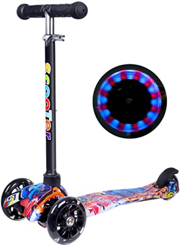 YUANJ Scooter Kinder Roller, Dreiradscooter für Mädchen und Jungen, Höhenverstellbarer und Abnehmbarer Kinderscooter, mit PU Räder/Graffiti Kinder…