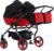 ZWILLINGSKINDERWAGEN GESCHWISTERWAGEN ZWILLINGSBUGGY TWIN JUNAMA DUO s-LINE (01. Schwarz-Rot und gold, 3in1)